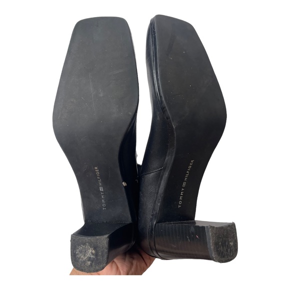 Tommy Hilfiger Square Toe Block Heel Leather Black Short Leather Boots Size 10M - Picture 5 of 13